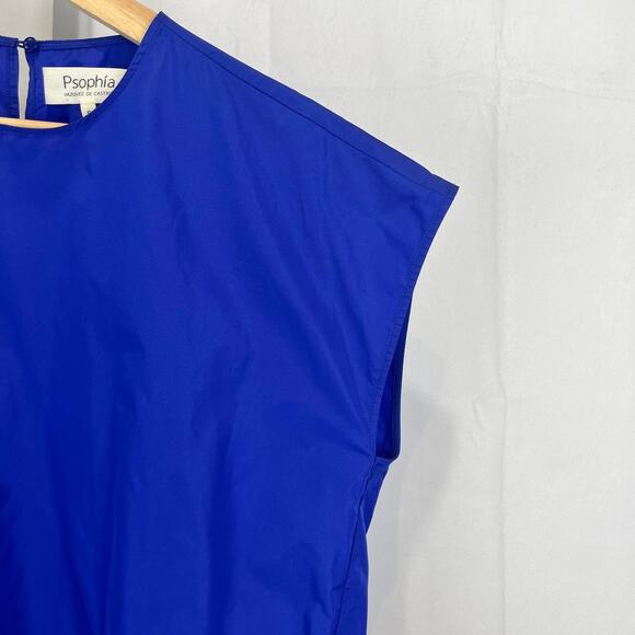 PSOPHIA Vasquez de Castro Taffeta Peplum Ruffle Hem Top Cap Sleeve Cobalt Blue S - Picture 7 of 11
